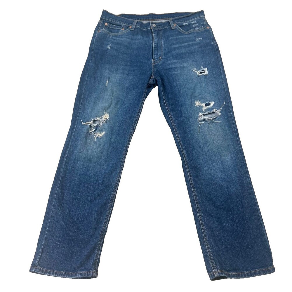 Levis 514 Men's Jeans 38x32 Blue Distressed Relaxed Fit Loose and Baggy